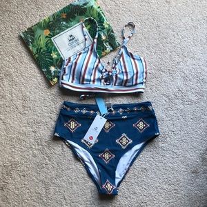 Cupshe Red Blue Striped Bikini